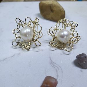 Gold filled handmade earrings big pearls